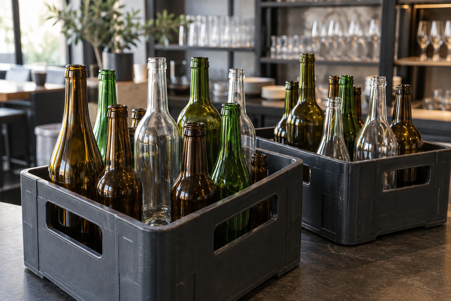 Imagen ilustrativa de botellas de vidrio en cajas